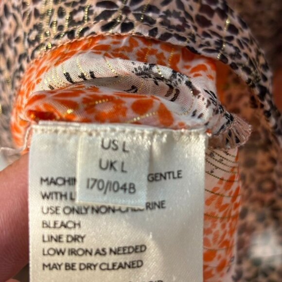 Free People Boho Chic Long-Sleeve Peasant Top With Orange & Black Patterned - Picture 7 of 14